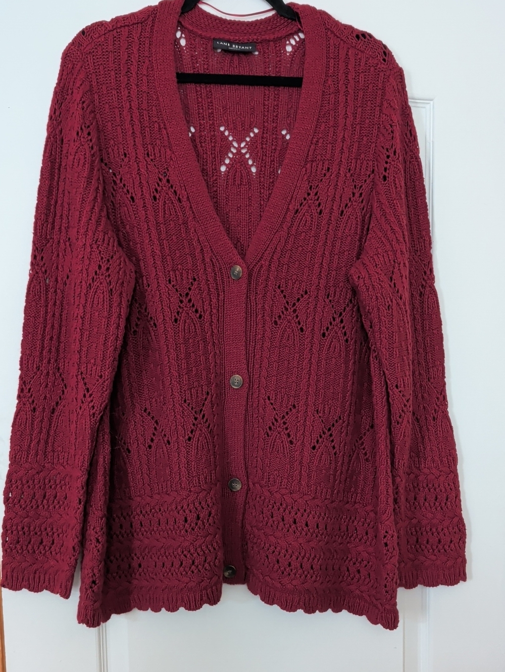 Lane Bryant Deep Wine Open-Knit Button Front Cardigan Tote 3